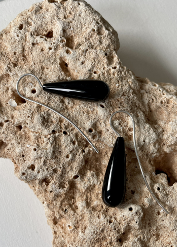 Onyx-Ohrhänger Pampeln glatt 30 x 10 mm 925 Silber